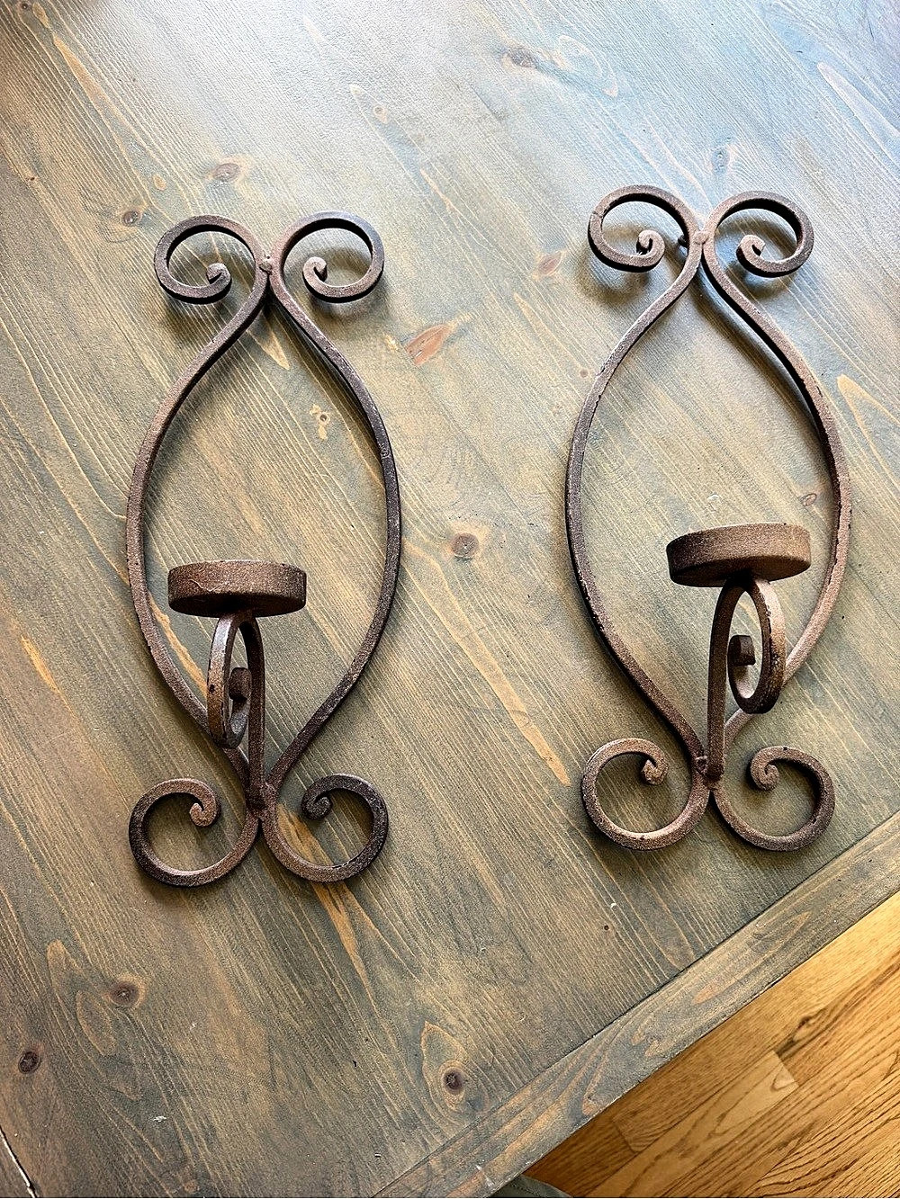 Rustic Scrollwork Wall Candle Holders Pair Brown